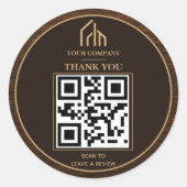 Moderne houtnerf QR-code constructie Ronde Sticker (Voorkant)