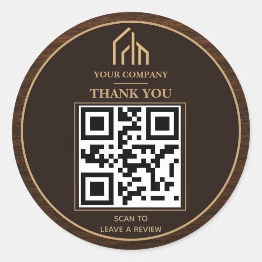 Moderne houtnerf QR-code constructie Ronde Sticker (Voorkant)