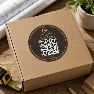Moderne houtnerf QR-code constructie Ronde Sticker