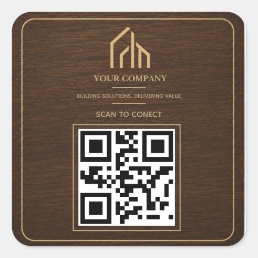 Moderne houtnerf QR-code constructie Vierkante Sticker (Voorkant)