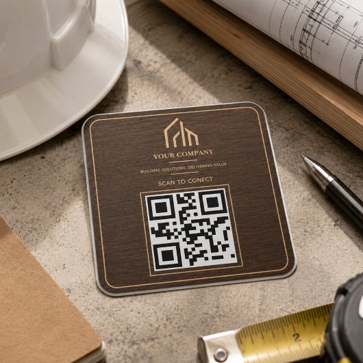 Moderne houtnerf QR-code constructie Vierkante Sticker