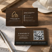 Moderne Houtnerf QR-code Constructie Visitekaartje