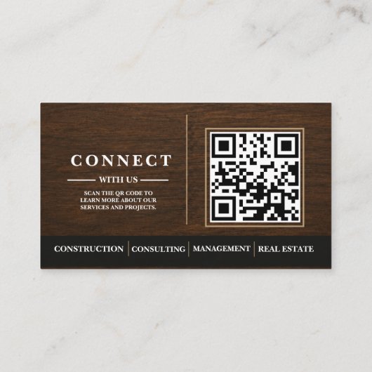 Moderne Houtnerf QR-code Constructie Visitekaartje (Achterkant)