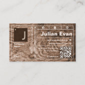 Moderne houtnerf vet typografie Monogram QR-code Visitekaartje (Voorkant)
