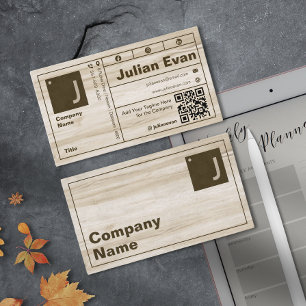 Moderne houtnerf vet typografie Monogram QR-code Visitekaartje