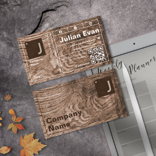 Moderne houtnerf vet typografie Monogram QR-code Visitekaartje