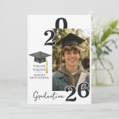 Moderne Houtskool 4 Foto Afstudeer Uitnodiging (Staand voorkant)