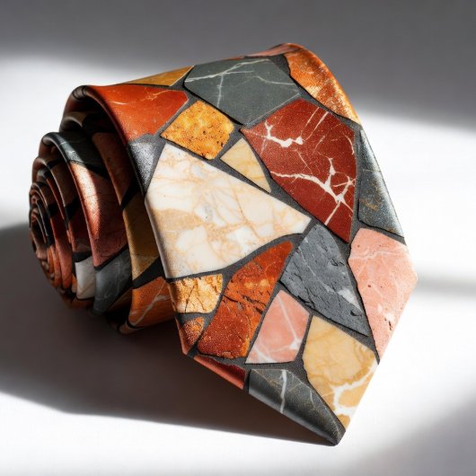 Moderne houtskool- en terracotta-marmer-mozaïekste stropdas