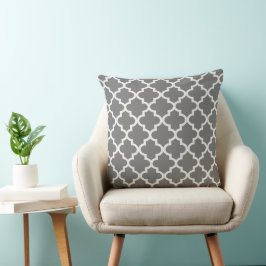 Moderne houtskool en wit Quatrefoil patroon Kussen