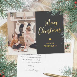 Moderne Houtskool Goud Schrift Foto Kerstmis Folie Feestdagen Briefkaart