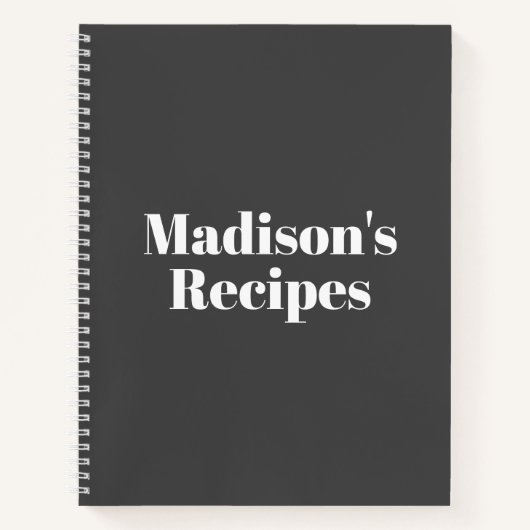 Moderne houtskool grijs aangepaste tekst Recipe Bo Notitieboek (Voorkant)