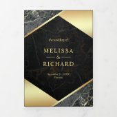 Moderne Houtskool Grijs Goud Marmer Ampersand Brui Drieluik Uitnodiging (Cover)