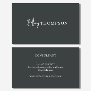 Moderne Houtskool Grijs & Script Monogram Chic Visitekaartje