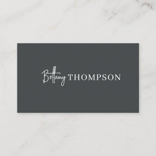 Moderne Houtskool Grijs & Script Monogram Chic Visitekaartje (Voorkant)