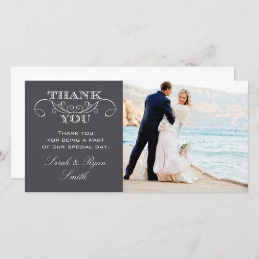 Moderne Houtskool Grijs Trouwfoto Dank u Kaarten (Voorkant / Achterkant)