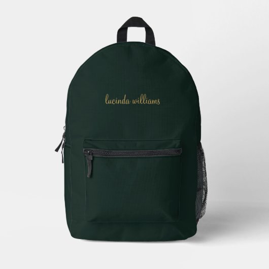 Moderne houtskool Groen & Gouden Script Monogram Bedrukte Rugzak (Voorkant)