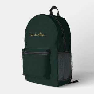 Moderne houtskool Groen & Gouden Script Monogram Bedrukte Rugzak