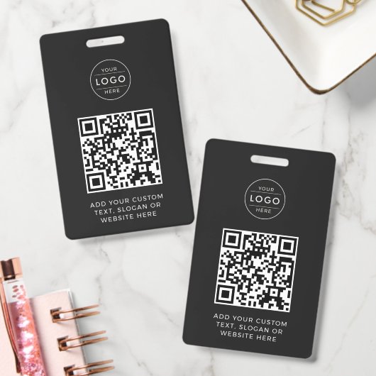 Moderne Houtskool QR-code Aangepast Bedrijfslogo Badge (Kantoor)