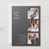 Moderne Houtskool Vier Foto Trouwkaart Save The Date (Voorkant)