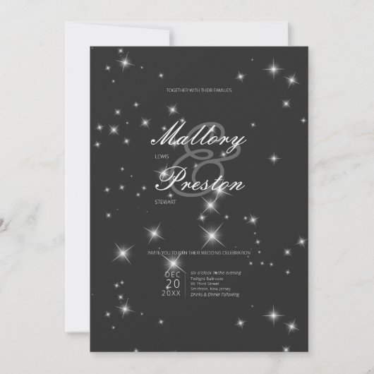 Moderne houtskool Zwart Winter Sparkle Bruiloft Kaart (Voorkant)