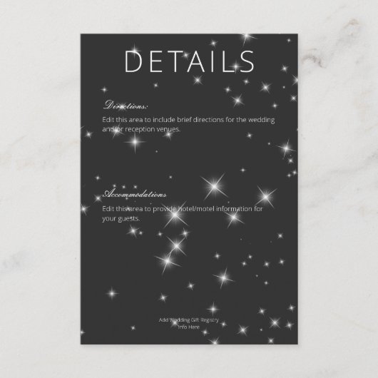 Moderne houtskool Zwart Winter Sparkle Details Informatiekaartje (Voorkant)