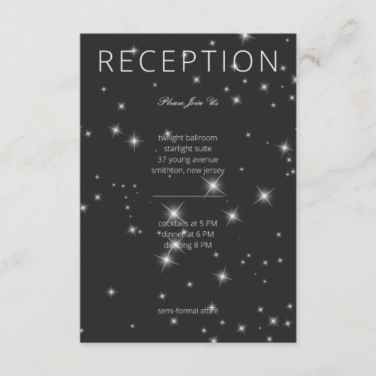 Moderne houtskool zwart winter sparkle receptie informatiekaartje (Voorkant)