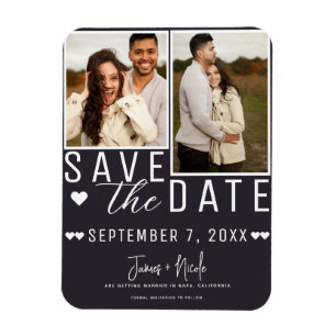 Moderne Houtskoolgrijze Save the Date 2 Foto Huwel Magneet