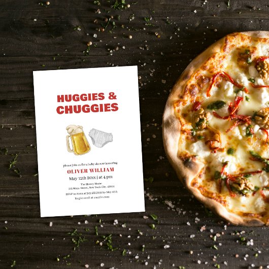 Moderne Huggies Chuggies Bier & Luier Baby shower Kaart