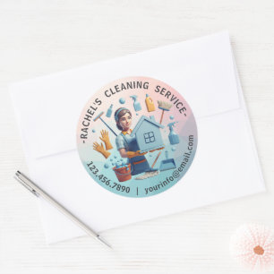 Moderne Huis Schoonmaak Dienst Huishoudelijke Hulp Ronde Sticker