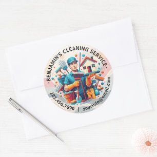 Moderne Huis Schoonmaak Dienst Huishoudelijke Hulp Ronde Sticker