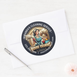 Moderne Huis Schoonmaak Dienst Huishouding Ronde Sticker