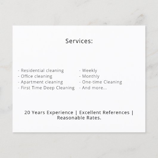 Moderne Huis Schoonmaak Huishoudelijke Janitorial Flyer (Achterkant)