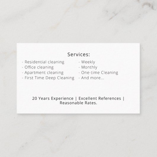 Moderne Huis Schoonmaak Huishoudelijke Janitorial Visitekaartje (Achterkant)