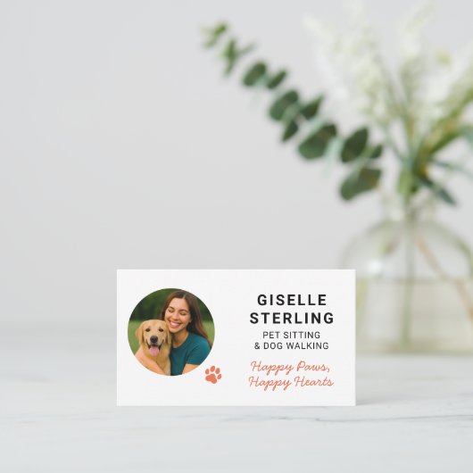 Moderne Huisdier Zittende Foto Paw Print Minimalis Visitekaartje (Staand voorkant)