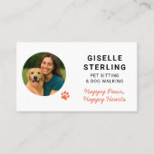 Moderne Huisdier Zittende Foto Paw Print Minimalis Visitekaartje (Voorkant)