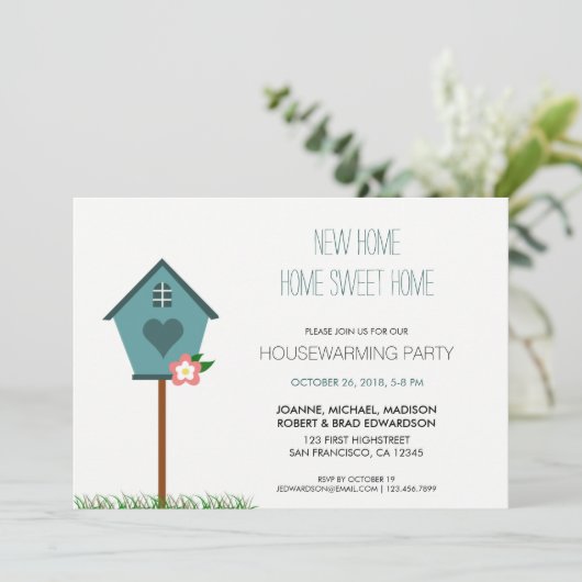 Moderne huiselijke housewarmingparty kaart (Staand voorkant)