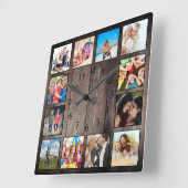 Moderne huisfamilie Rustic Foto Collage Vierkante Klok (Hoek)