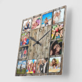 Moderne huisfamilie Rustic Foto Collage Vierkante Klok (Hoek)