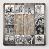 Moderne huisfamilie Rustic Foto Collage Vierkante Klok (Voorkant)