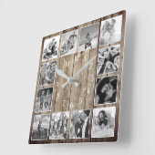 Moderne huisfamilie Rustic Foto Collage Vierkante Klok (Hoek)