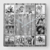Moderne huisfamilie Rustic Foto Collage Vierkante Klok (Voorkant)