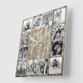 Moderne huisfamilie Rustic Foto Collage Vierkante Klok (Hoek)