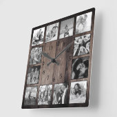 Moderne huisfamilie Rustic Foto Collage Vierkante Klok (Hoek)
