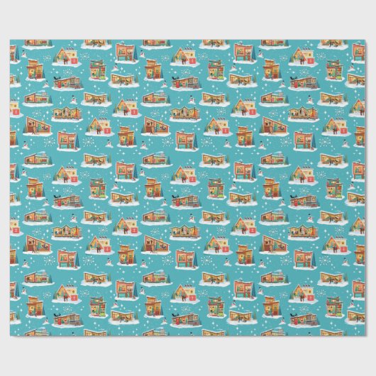 Moderne huizen uit het midden van de eeuw Kerstmis Cadeaupapier (Vlak)