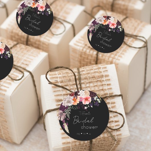 Moderne Humeurige Bloemen & Groene Bruidsdouche Ronde Sticker