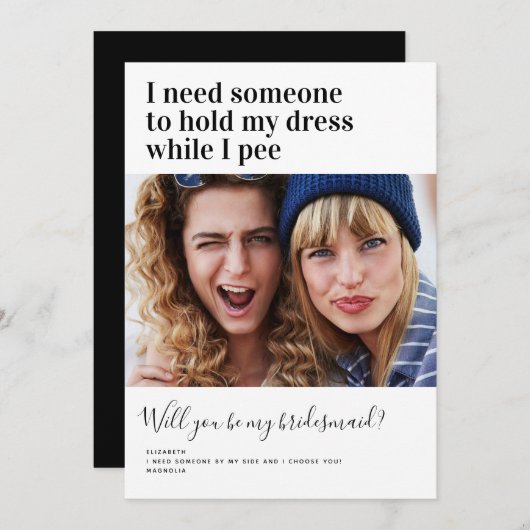 Moderne Humor Foto Bridesmaid proposal Kaart (Voorkant / Achterkant)