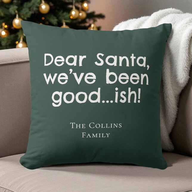 Moderne humor Kerstman Groen Feestelijk Grappig Ke Kussen (Modern Humor Santa Green Festive Funny Christmas Throw Pillow)