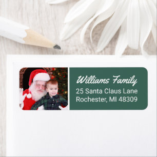 Moderne Hunter Green Custom Photo Return-adres Etiket