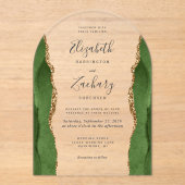 Moderne Hunter Green Gold Agaat Wedding Arch Acryl Uitnodigingen (Voorkant)