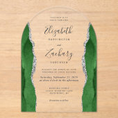 Moderne Hunter Green Zilveren Agaat Wedding Arch Acryl Uitnodigingen (Voorkant)